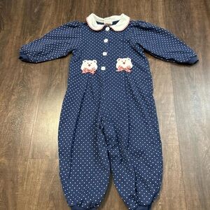 Buster Brown Blue and White Polka Dot Footies with Peter Pan Collar